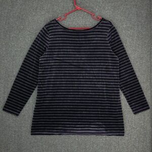 Talbots Plush Velvet Top Women's Size X Grey & Purple Striped 3/4 Sleeve Tunic
